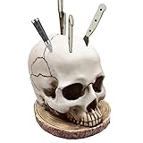 Messerhalter Totenkopf - Harz Gothic Totenkopf Messerblock | Messerständer | Ca. 16 X 13 X 14 Cm Gotische Küchengerätehalter, Küchenmesserblock, Ständer, Für Halloween, Küchenbesteck