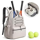 G4Free Tennistasche, Tennisrucksack für Damen und Herren, große Pickleball-Tasche, hält 4 Schläger mit Schuhfach, elfenbeinfarben, L, Lässiger Tagesrucksack
