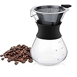 Pour Over Kaffeebereiter, Kaffeekanne Mit Permanent Edelstahl Kaffeefilter, Manuelle Glas Kaffeemaschine für Aufbrühen des Kaffees - 400ml