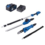 Scheppach 2in1 Akku-Multifunktionsgerät C-PHTS410-X 20V | Schnittlänge Heckenschere/Hochentaster: 410/180 mm | 20V-IXES-Serie | Schultergurt & Softgrip | mit 4Ah Akku & Ladegerät