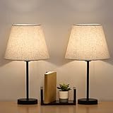 LIANTRAL Nachttischlampen 2er-Set, LED Tischleuchte Schreibtischlampe Metallbasis & Leinen Lampenschirm, Modern Tischlampe für Schlafzimmer, Wohnzimmer, Schlafsaal