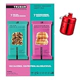 NUTRI HEALTH ONE Bündel: Schlüsselanhänger Pillenhalter + TRUBAR Proteinriegel Sortimentspackung – glasierte Donuts & Keksteig – Soja, Milchprodukte, glutenfrei – gentechnikfrei – proteinreicher