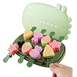 Silikonformen für Eis am Stiel, niedliche Cartoon-Tierblumen, Friut-Hasen-Formen, Mini-Größe, wiederverwendbar, Cake-Pop-Form-Set mit Deckel und Stab, leicht zu lösen, BPA-frei (grünes Krokodil (8