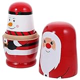 JOINPAYA 1 Satz Weihnachtsmann-Matroschka-Puppen: Russische Schneemänner Nistpuppen Holz Stapel Puppe handgemachte für Dekofigur Weihnachtsfeier Halloween