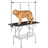 Yaheetech Höhenverstellbar Trimmtisch für Hunde groß, Schertisch mit 2 Galgen, Badezubehör für Hunde, Hundepflegetisch klappbar - 118 x 60 x 177 cm (L x B x H) - Kratzfest, max. Tragelast 120 kg