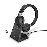 Jabra Evolve2 65 Wireless PC Headset with Charging Stand – Noise Cancelling Microsoft Teams Certified Stereo Headphones With Long-Lasting Battery – USB-A Bluetooth Adapter – Black