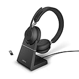 Jabra Evolve2 65 Wireless PC Headset with Charging Stand – Noise Cancelling Microsoft Teams Certified Stereo Headphones with Long-Lasting Battery – USB-A Bluetooth Adapter – Black