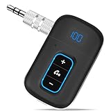Vemfay Aux Bluetooth Adapter Auto,Bluetooth 5.3 Jack Adapter Freisprechanruf, Dualer Kopplung, Audio-Empfänger für Auto/Heim-Stereo/Kabelkopfhörer/Lautsprecher, 16 Stunden Akkulaufzeit