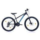 BERLIN BIKE Mountainbike MTB1 – mit komplettem Shimano Set - 21 Gang Shimano FD-TZ500/RD-TY300D, Dacron Hydraulische Scheibenbremsen (Schwarz-Blau, 26 Zoll und 33 cm Rahmenhöhe)