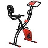 HOMCOM Heimtrainer X-Bike 2-in-1 Fahrradtrainer LCD-Display klappbarer Hometrainer Trimmrad mit 8 stufig einstellbarem Magnetwiderstand und 1 Paar Spannseil Stahl Rot 105x48x118 cm