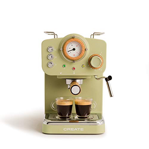 CREATE / THERA MATT RETRO / Express-Kaffeemaschine / Espresso, Latte & Cappuccino / Pistazie / gemahlenen Kaffee & ESE-Einzeldosen / 15Bar / 1100W Leistung