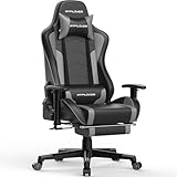 GTPLAYER Gaming Stuhl Gamer Stuhl mit Fußstütze Bluetooth Lautsprecher Ergonomischer Bürostuhl Computerstuhl Schreibtischstuhl PC Stuhl mit verstellbare Rückenlehne 150 kg Belastbarkeit grau