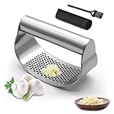 Knoblauchpresse Wippe Edelstahl Knoblauchwippe 3er Set Stainless Steel Garlic Press Rocker Mincer Crusher Kochgerät Knoblauchmühle Küchenhilfe mit Silikon Schäler einfache Handhabung und Reinigung