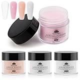 EBANKU Acrylpulver Set, 4 Farben Acrylnagelpulver Professionelles Acrylpulver für Nagelacrylverlängerung, Nagelschnitzerei, langlebig, keine Nagellampe erforderlich