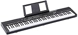 Amazon Basics - Tragbares Digitalpiano mit 88 halbgewichteten Tasten, Sustain-Pedal, 2 Lautsprechern, 140 Klängen, 200 Rhythmen, 16 Demo-Songs, Metronom, Lernmodus, Schwarz