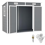 Outsunny Gerätehaus 2,54m², Wasserdicht Gartenhaus mit Boden Pultdach, 238x125x183/165 cm, Geräteschuppen mit Abschließbar Tür, Fenster Fahrradgarage Gartenschrank aus Alu, für Hinterhof, Garten, Grau