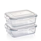 Grizzly Glas Frischhaltedosen, Set 2X 1520 ml, luftdicht, rechteckig, Click-Verschluss, vielseitige Vorratsdosen für Ofen, Mikrowelle, Gefrierfach