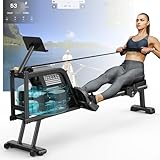 Neezee Rudergerät für zuhause, Rudergerät Wasser mit Professioneller Bluetooth-Monitor und Tablet-Halterung, Max 150kg Belastbar, Vertikale Lagerung, Transporträder für Einfache Bewegung