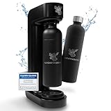 Luckymoose® Infinity Wassersprudler mit 2x 1,25L Edelstahlflaschen - Spart bis zu 25% CO2 dank Stopp-Automatik - Flaschen spülmaschinenfest & ohne Ablaufdatum (2x Schwarz)