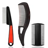 Nogeqi 3 Stück Läusekamm Edelstahl, Schuppenkamm Nissenkamm Extra Fein, Dandruff Scalp Comb, Schuppen Kamm Kopfhautkamm Katzenkamm Hundekamm Schorfkamm für Menschen Saubere Kopfhaut Erwachsene