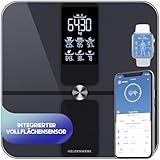 HELDENWERK Personenwaage Körperfettwaage, Waage Personen mit App & Vollflächensensor 180 kg/400 lbs, Körperwaage Digital, Bluetooth Körperanalysewaage für Körperfett, BMI, Muskelmasse, Protein, BMR