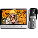 TMEZON Video Türsprechanlage 4-Draht,Türsprechanlage mit Kamera,7' Monitor mit kabelgebundener Türklingel, Nachtsichtgerät,Live-Ansicht und Konversation,Entsperren durch Monitor,16 Klingeltöne