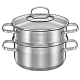 RÖSLE ELEGANCE Dämpfer Ø 20 cm, Edelstahl 18/10, Schüttrand, Innenskalierung, Glasdeckel, induktionsgeeignet, spülmaschinengeeignet, 22 x 29 x 23 cm, Silbern