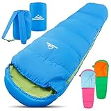 MOUNTREX Kinderschlafsack - Tragbar wie EIN Rucksack - Schlafsack für Kinder (175 x 70 x 45 cm) - Outdoor, Reise, Zelten, Camping – Mumienschlafsack Leicht & Kompakt - 100% Baumwolle Innenfutter