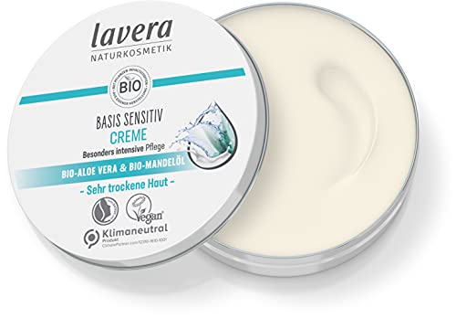 lavera basis sensitiv Creme – Allzweckcreme - mit Bio-Aloe Vera & Bio-Mandelöl - Besonders intensive Pflege für sehr trockene Haut - Naturkosmetik - vegan - Bio (1 x 150 ml)