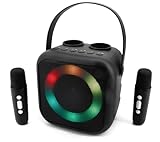 Soundmaster BT2024 Karaoke System tragbarer Bluetooth-Lautsprecher mit 2 Mikrofonen, Stimmenwandler, LED-Lichteffekten, USB und AUX-IN.