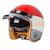 DOT-zertifizierte Jet-Helme Motorrad Classic 3/4-Halbhelme mit Visier und Krempe Unisex ABS Geeignet für Fahrräder Roller und Cruiser Rot M/57-58cm