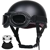 SYEBVTQ Retro Halbhelme Halbschalenhelm ECE Genehmigt Motorradhelm Damen und Herren Öffnen Helm Jethelm Roller-Helm Chopper Helm Mit Schnellverschluss-Schnalle Für Cruiser Scooter ATV