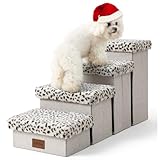 COZY KISS Haustiertreppe für Kleine Hunde mit Stauraum, Hundetreppe Faltbare für Bett Couch, Hunde Treppe Hunderampe mit Rutschfestem Boden, Lecksichere, Bis Zu 80kg, 33x84x45cm, 4 Stufen, Leopard