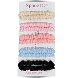 SpaceToy 10x Haargummis aus Seide & Halskette als Geschenk, Premium Scrunchies aus Satin für Damen, Haargummi aus Seide, 5 Farben