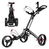 COSTWAY Golftrolley, Golftrolley 3 Rad Klappbar, Golf Trolley, Golfwagen Klappbar, Golf Trolleys, Golf Cart | aus Aluminum, mit Schirmhalter & T-Halter, Schwarz