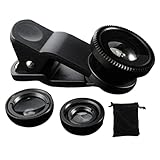 Rachlicy Telefon Fisheye Objektiv 3in1 Weitwinkel Fischauge Makrolinsen Clip-on Universal Lens Schwarz, Handy-objektiv, Fisheye Telefonlinse, Fisheye-makrolinsen