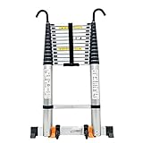 Telescopic Ladder Telescoping Ladder 12.5feet / 15.5feet / 20ft / 14feet, Aluminum Telescopic Extension Ladders with Hook, for Home Roof Top Attic Outdoor, Loads 330lbs (Size : 2.1m/6.8ft)