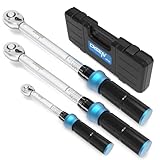 DISEN 3-tlg Drehmomentschlüssel Set, ±3% Fehlergenauigkeit, 1/2', 3/8', 1/4', Bidirektionaler Ratschenkopf für Auto Motorrad Fahrrad Mit Kalibrierzertifikat & Aufbewahrungskoffer