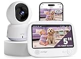 Comfyer 4 Split-Screen Smart Babyphone mit 2K Kamera, 5' HD Display WLAN Kamera Video Babyphone, IR-Nachtsicht, Automatische Verfolgung, Temp Anzeige, Bewegungs/Geräuscherkennung, App Steuern 5050mAh