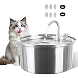 PJDDP Katzenbrunnen Edelstahl, 3.2L Katzenbrunnen Für Katzen, Leiser Katzen Trinkbrunnen, Wasserhahn-Design, Hundebrunnen Mit 6 Kohlefilter