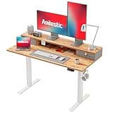Agilestic Höhenverstellbarer Schreibtisch mit 2 Schubladen, 120 x 60 cm Stabiler Schreibtisch Höhenverstellbar Elektrisch, Ergonomischer Steh-Sitz Tisch Computertisch, Hellbraun