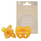 HEVEA Naturkautschuk Schnuller RUND Form, Neugeborene 0+ Monate - Hygienisches Einteiliges Design für Neugeborene bis Kleinkinder, BPA-frei, Weich & Langlebig - Zweierpack (Natürlich)