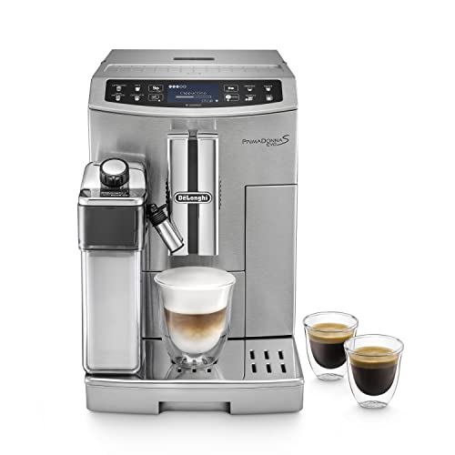 De’Longhi PrimaDonna S Evo ECAM 510.55.M Kaffeevollautomat mit Milchsystem, Cappuccino und Espresso auf Knopfdruck, 2,8 Zoll Touchscreen Display und App-Steuerung, Edelstahlgehäuse, Silber