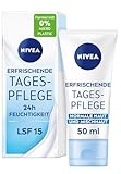 NIVEA Erfrischende Tagespflege 24h Feuchtigkeit (50 ml), Gesichtscreme für normale und Mischhaut mit LSF 15, feuchtigkeitsspendende Tagescreme mit Vitamin E