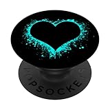 PopSockets Herz Heart Love Liebe Hertz Schwarz Türkis black turquoise PopSockets PopGrip: Ausziehbarer Sockel und Griff für Handys/Tablets mit Tauschbarem Top