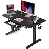 FEZIBO 100 x 60 cm Schreibtisch Höhenverstellbar Elektrisch mit Tastaturablage, Stehpult T-Beine aus Stahl mit Memory-Steuerung, Anti-kollisions System, Schwarz