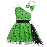 MNSWR Rot Schwarz Kariert Halloween Hundeknochen Historisches Cavegirl Mesh Tüll Kleid Prinzessin Outfits Mini Für Mädchen (Green, 3-4 Years)