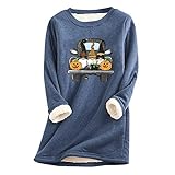 T-Shirt Damen Locker Elegant Glitzer Oberteile Dickes Damen-Sweatshirt, lockeres Winter-, warmes O-Halswärmer-Oberteil Thermounterhemd Herren Langarm (Blue, L)