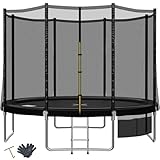 TRIUMPHKEY Trampolin Outdoor Kinder Ø 183/228/305/366/427 cm, Gartentrampoline Indoor Kindertrampolin Komplettset mit Sicherheitsnetz, Leiter, Randabdeckung, Belastbarkeit 150 kg Schwarz