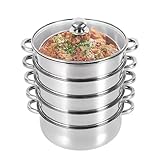 Dampfgarer Topf, Mantowarka Induktion Dampfgarer 30cm, Dampfgarer Edelstahl Gemüsedämpfer mit 1 Pfanne und 4 Dämpfern, Induktion Kochtopf Dampfgarer Dampf Topf für Kochen (5 Etagen)